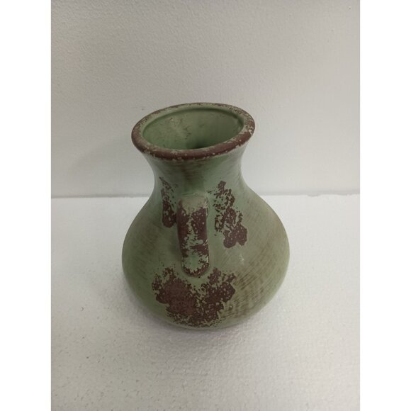 Vintage Italian Pottery Clay Double Handled Mint Green Vase Rustic Mid Century - Picture 5 of 10